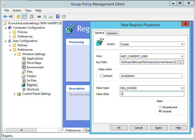 Group Policy Management editor gpp registry properties
