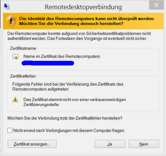 warnung rdp remotedesktopverbindung zertifikatswarnung