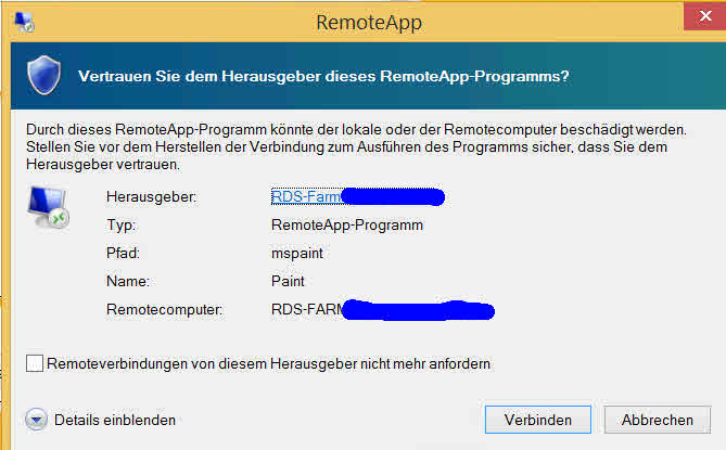 rdp remotedesktop remote-app warnung