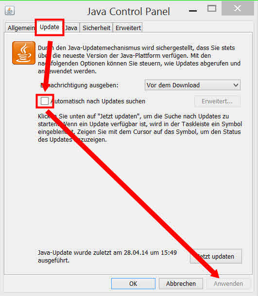 Automatisch nach Updates suchen