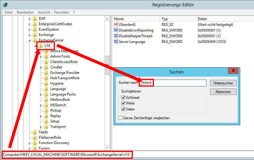 Registry: HKEY_LOCAL_MACHINE\SOFTWARE\Microsoft\ExchangeServer\