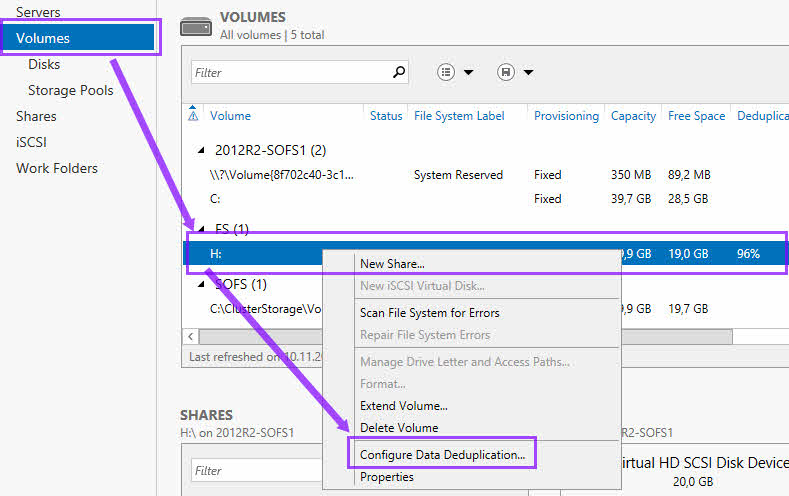 Server Manager Configure Data Deduplication