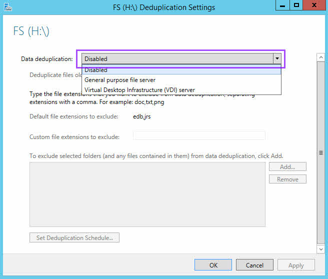 Configure Disable Data Deduplication