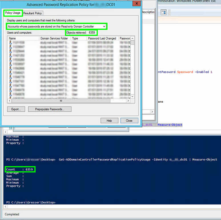 policy usage reas-only domain controller rodc get-addomaincontrollerpasswordreplicationpolicyusage prepopulate passwords