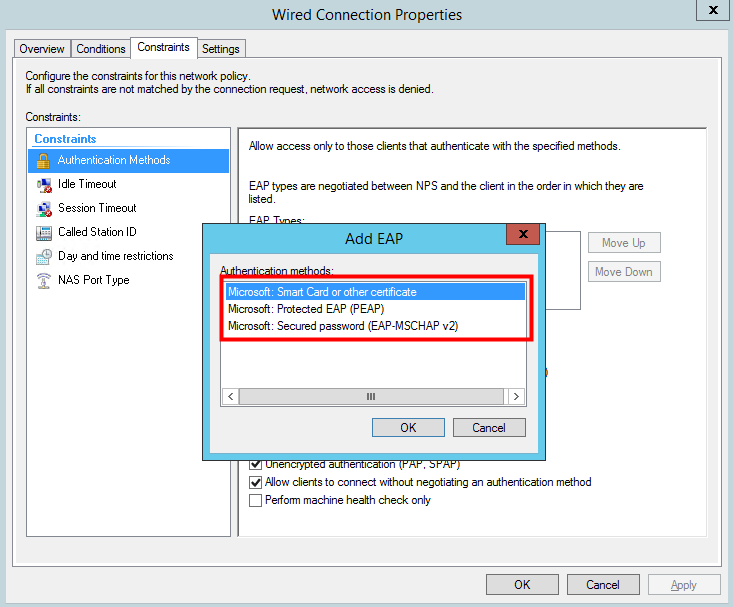 Microsoft NPS authentication eap 