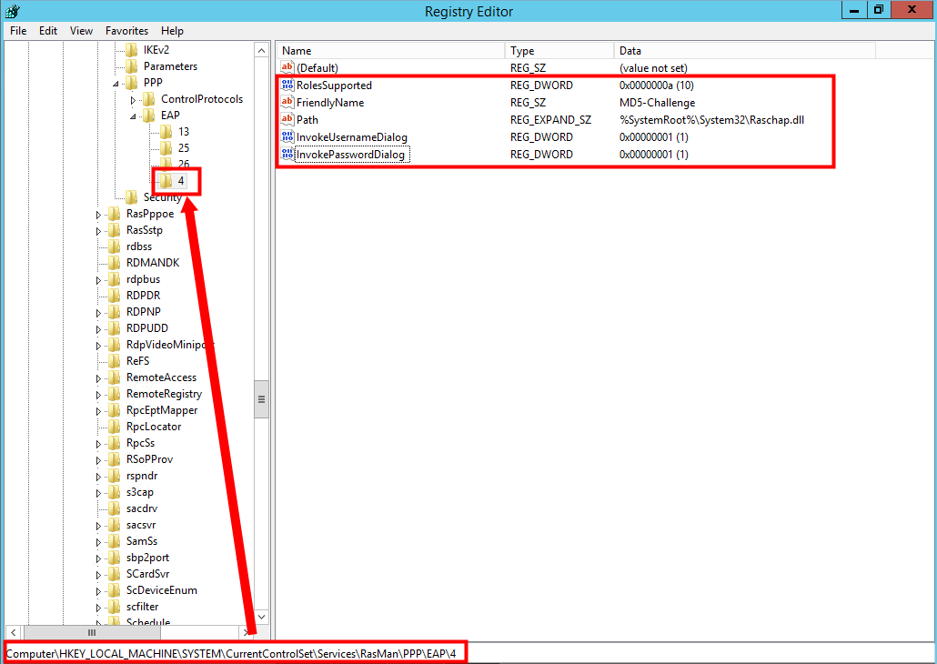 NPS registry eap-md5