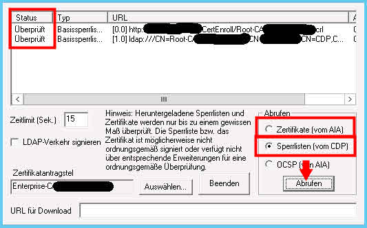 certutil url delta revocaton list sperrliste basisliste ldap http crl cdp