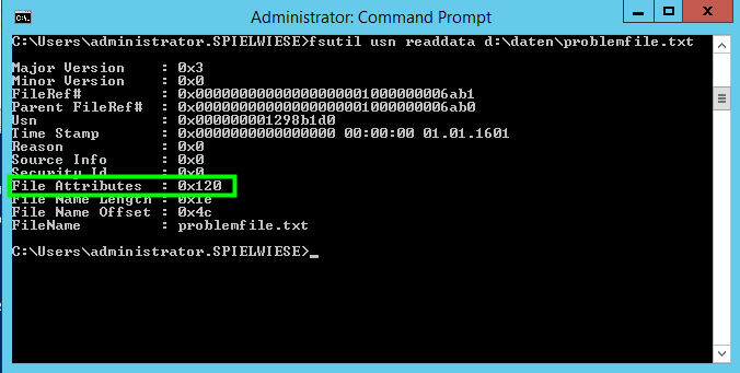 fsutil usn readdata attributes temporary